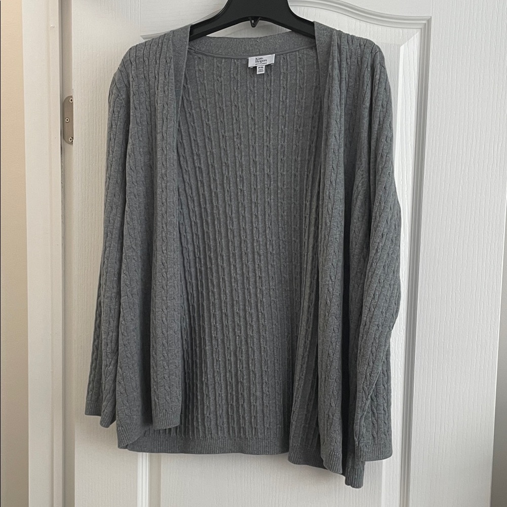 Kim Rogers Gray Cable Knit Open-Front Cardigan Sweater